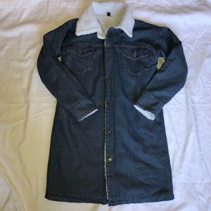 Long denim Sherpa coat